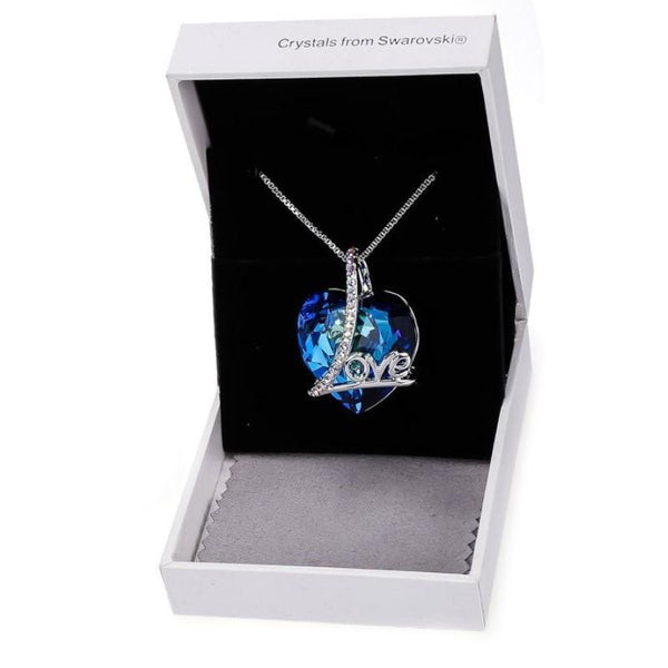 Swarovski Crystals 5.00 Ct Bermuda Blue LOVE with AB Stones  Necklace