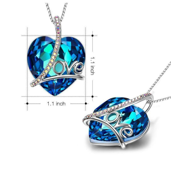 Swarovski Crystals 5.00 Ct Bermuda Blue LOVE with AB Stones  Necklace